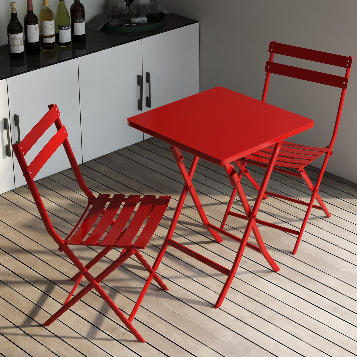 Ensemble de bistro minimaliste pour terrasse, 3 pièces, table carrée et chaises pliantes - 3 pièces
