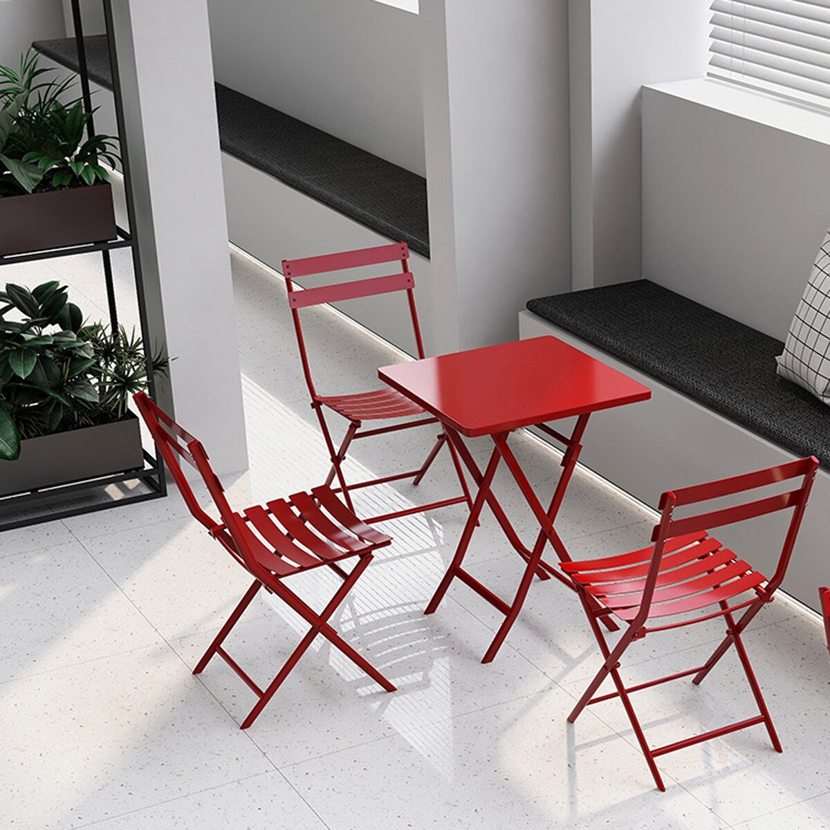 Ensemble de bistro minimaliste pour terrasse, 3 pièces, table carrée et chaises pliantes - 3 pièces