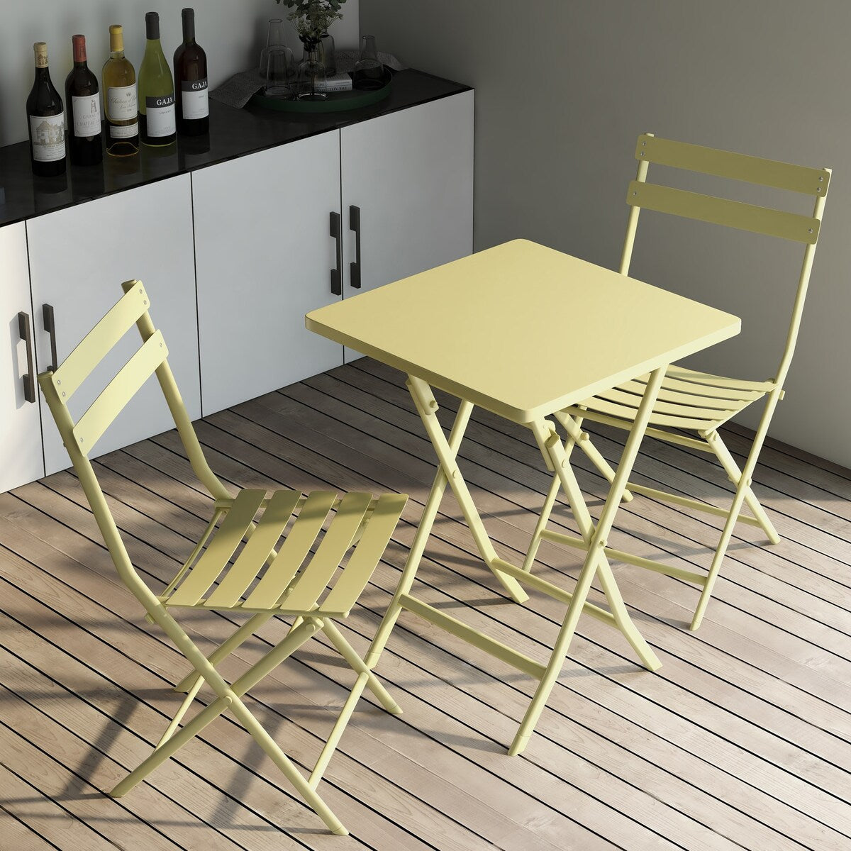 Ensemble de bistro minimaliste pour terrasse, 3 pièces, table carrée et chaises pliantes - 3 pièces