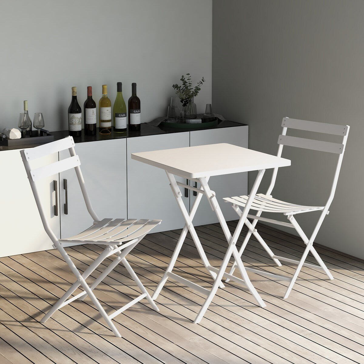 Ensemble de bistro minimaliste pour terrasse, 3 pièces, table carrée et chaises pliantes - 3 pièces