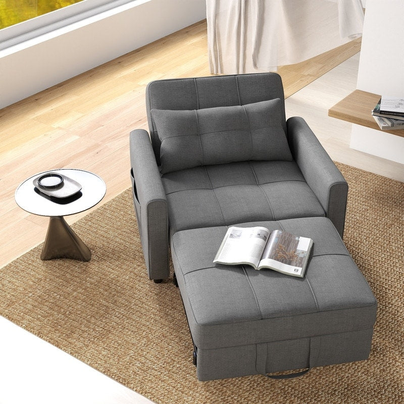 Canapé-lit escamotable 3-en-1, fauteuil convertible, inclinable, pliable et recouvert de tissu.