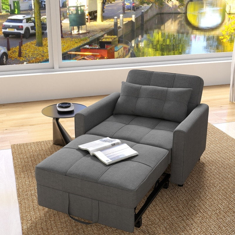 Canapé-lit escamotable 3-en-1, fauteuil convertible, inclinable, pliable et recouvert de tissu.