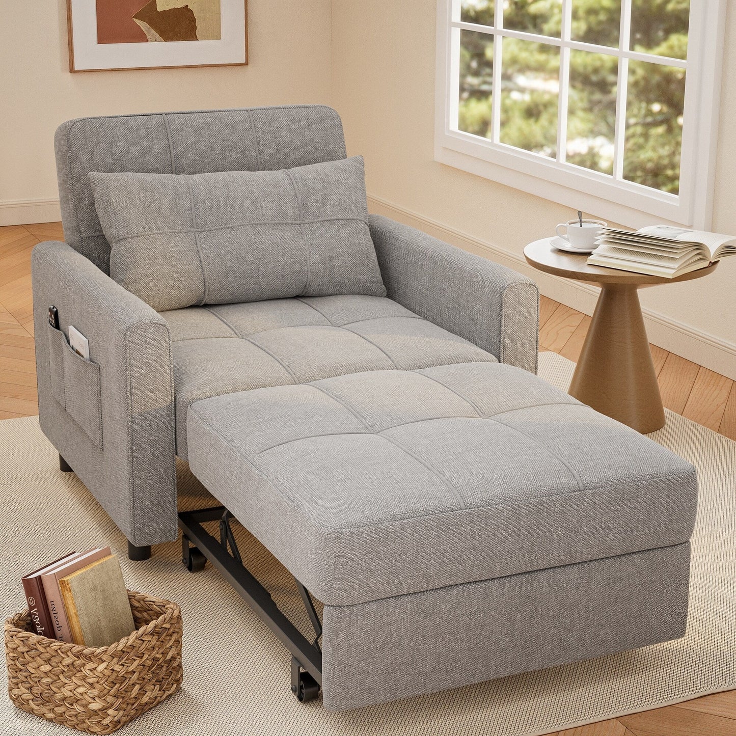 Canapé-lit escamotable 3-en-1, fauteuil convertible, inclinable, pliable et recouvert de tissu.
