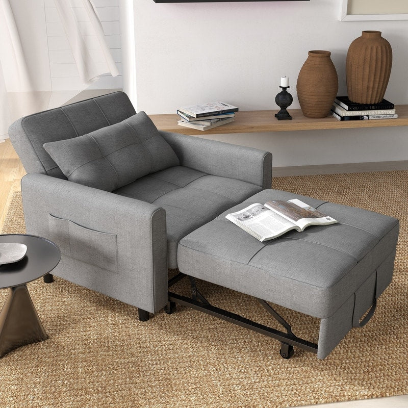 Canapé-lit escamotable 3-en-1, fauteuil convertible, inclinable, pliable et recouvert de tissu.