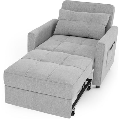 Canapé-lit escamotable 3-en-1, fauteuil convertible, inclinable, pliable et recouvert de tissu.