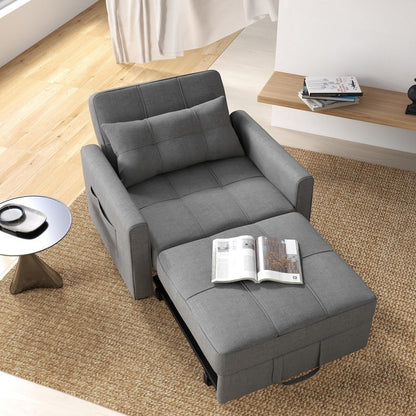 Canapé-lit escamotable 3-en-1, fauteuil convertible, inclinable, pliable et recouvert de tissu.