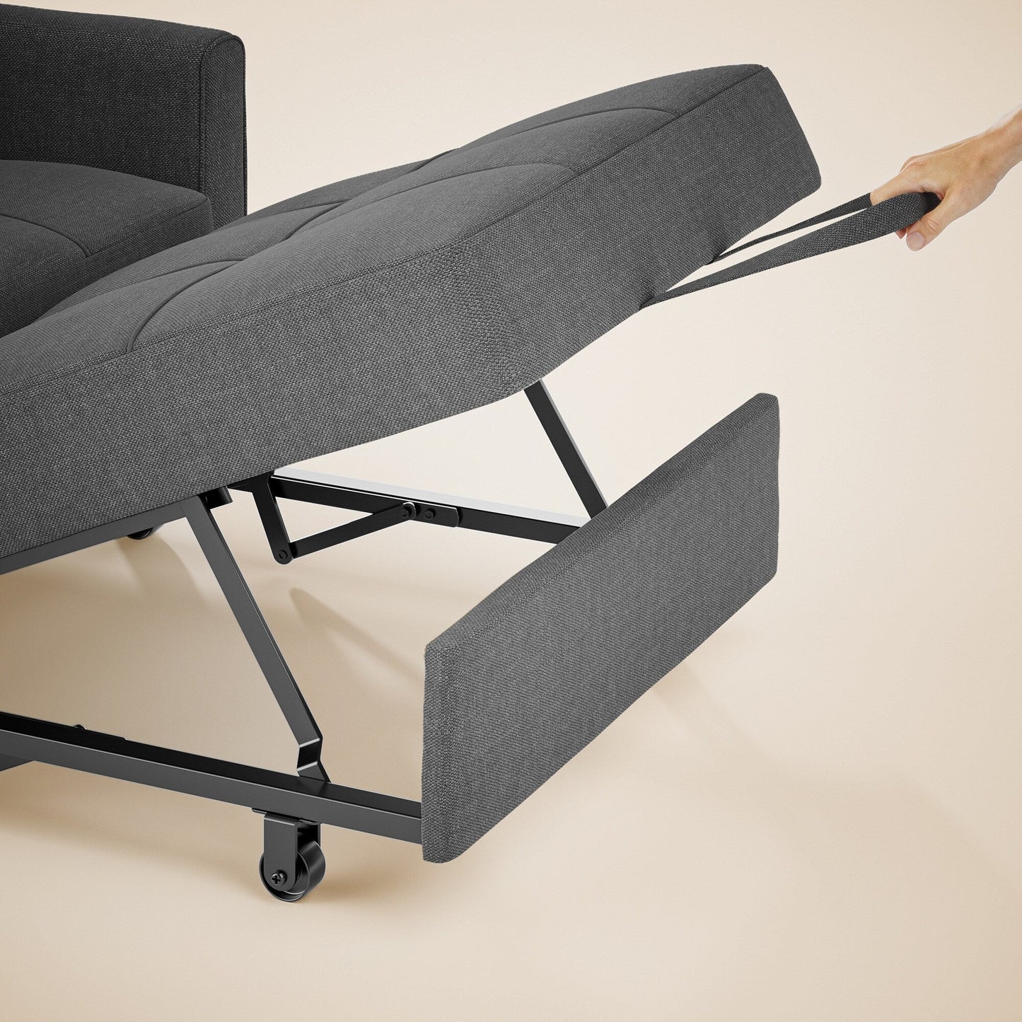 Canapé-lit escamotable 3-en-1, fauteuil convertible, inclinable, pliable et recouvert de tissu.