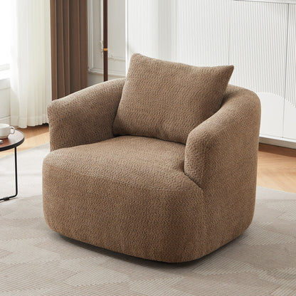 Chaise pivotante à 360°, chaise d'appoint en boucle de 38,2 pouces avec coussin décoratif, chaise de canapé en forme de tonneau avec accoudoirs incurvés.