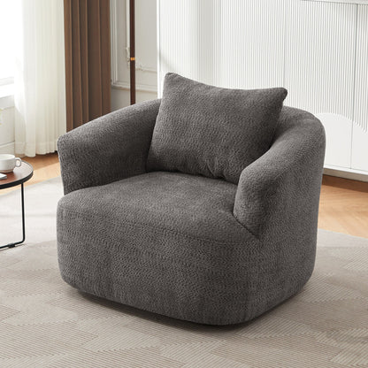 Chaise pivotante à 360°, chaise d'appoint en boucle de 38,2 pouces avec coussin décoratif, chaise de canapé en forme de tonneau avec accoudoirs incurvés.