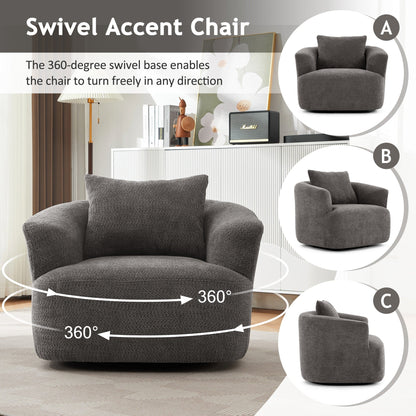 Chaise pivotante à 360°, chaise d'appoint en boucle de 38,2 pouces avec coussin décoratif, chaise de canapé en forme de tonneau avec accoudoirs incurvés.