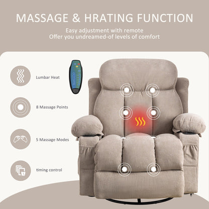 Fauteuil inclinable pivotant à 360° avec massage, chauffage, USB et porte-gobelets