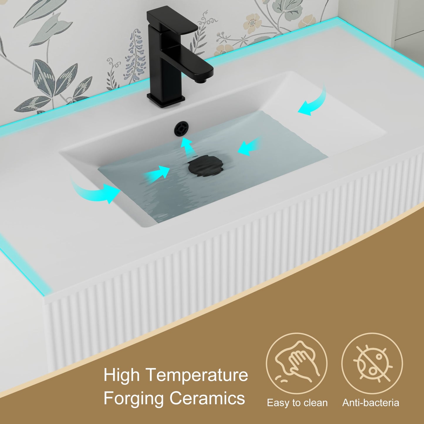 Ensemble de meuble-lavabo Wavy Line 30/36/48 avec lavabo et robinet