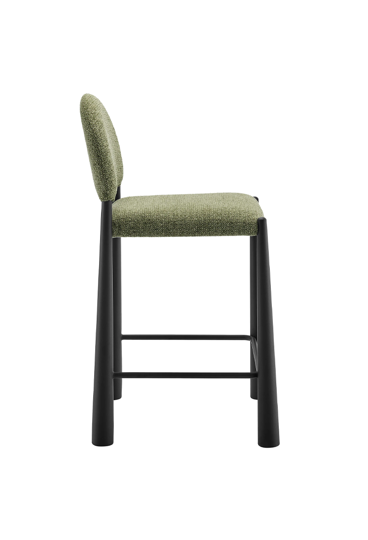 Tabouret de bar en tissu Alura, feuille noire