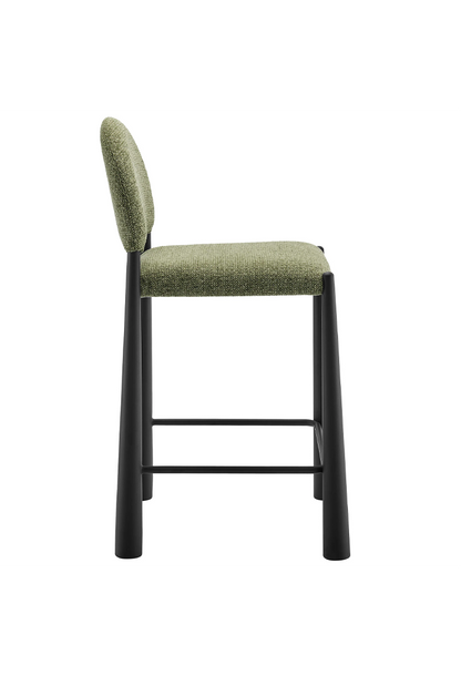 Tabouret de bar en tissu Alura, feuille noire