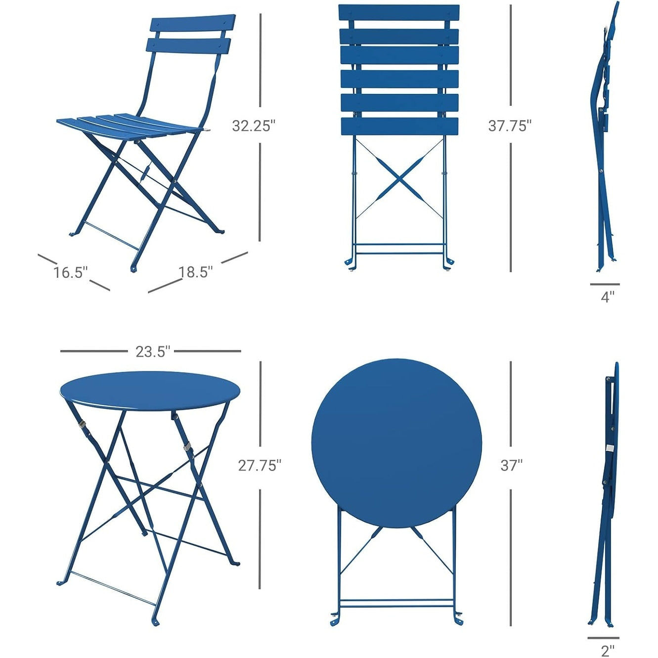 Ensemble de bistro pliable en métal 3 pièces, ensemble de conversation résistant aux intempéries pour l'intérieur et l'extérieur, pour patio, jardin, cour.