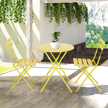 Ensemble de bistro pliable en métal 3 pièces, ensemble de conversation résistant aux intempéries pour l'intérieur et l'extérieur, pour patio, jardin, cour.