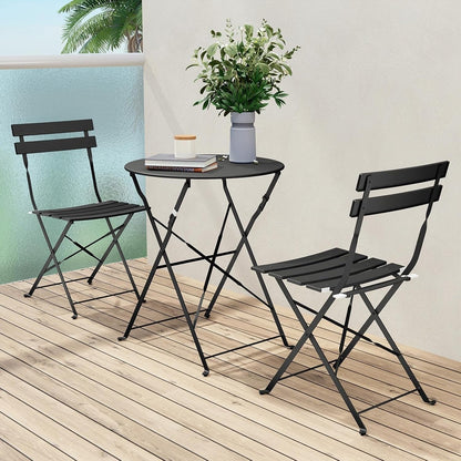 Ensemble de bistro pliable en métal 3 pièces, ensemble de conversation résistant aux intempéries pour l'intérieur et l'extérieur, pour patio, jardin, cour.