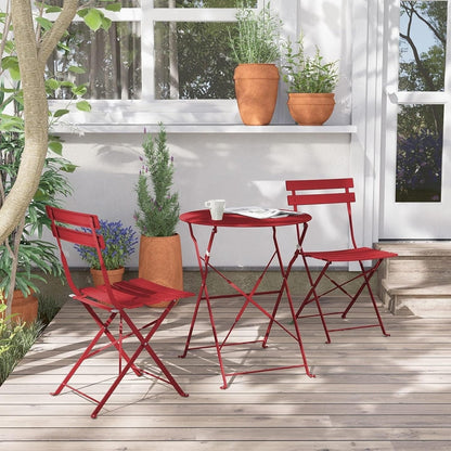 Ensemble de bistro pliable en métal 3 pièces, ensemble de conversation résistant aux intempéries pour l'intérieur et l'extérieur, pour patio, jardin, cour.