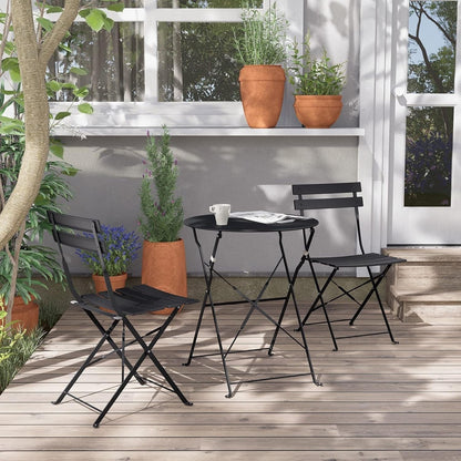 Ensemble de bistro pliable en métal 3 pièces, ensemble de conversation résistant aux intempéries pour l'intérieur et l'extérieur, pour patio, jardin, cour.