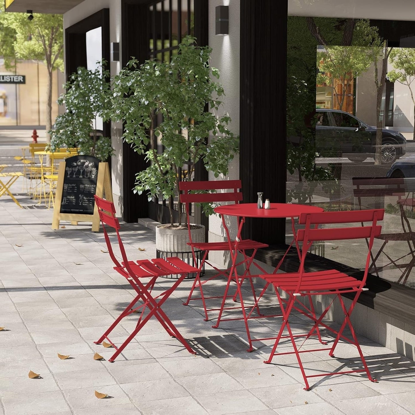 Ensemble de bistro pliable en métal 3 pièces, ensemble de conversation résistant aux intempéries pour l'intérieur et l'extérieur, pour patio, jardin, cour.