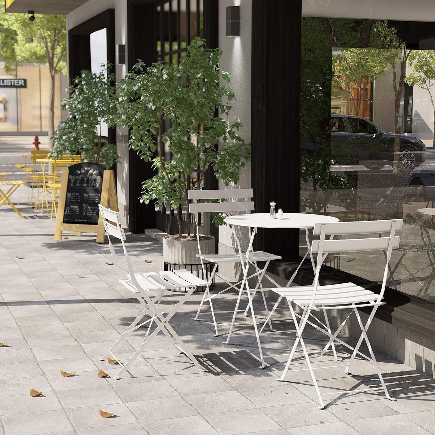 Ensemble de bistro pliable en métal 3 pièces, ensemble de conversation résistant aux intempéries pour l'intérieur et l'extérieur, pour patio, jardin, cour.
