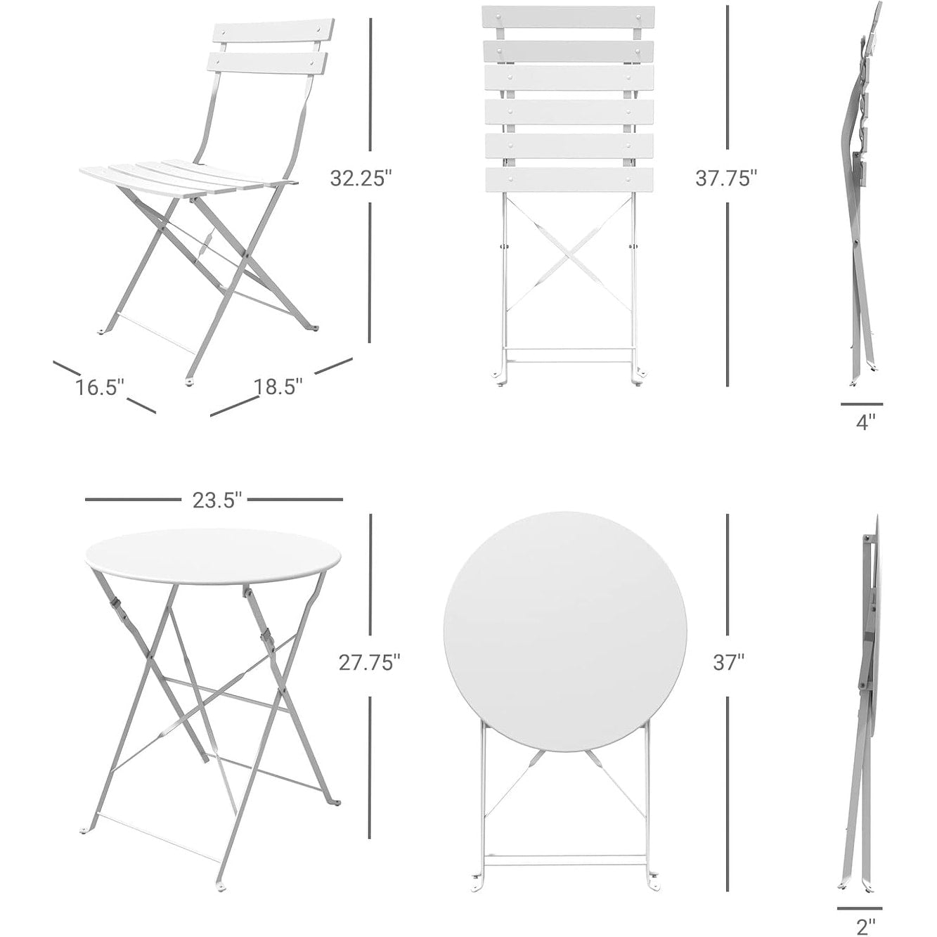 Ensemble de bistro pliable en métal 3 pièces, ensemble de conversation résistant aux intempéries pour l'intérieur et l'extérieur, pour patio, jardin, cour.