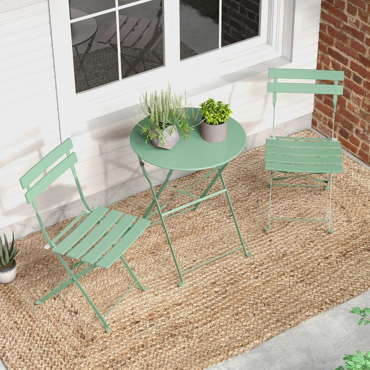Ensemble de bistro pliable en métal 3 pièces, ensemble de conversation résistant aux intempéries pour l'intérieur et l'extérieur, pour patio, jardin, cour.