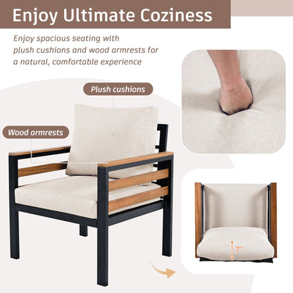 Ensemble de canapé d'extérieur 4 pièces pour 5 personnes avec coussins amovibles et table basse en bois massif