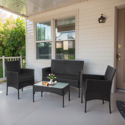 Ensemble de meubles en osier pour patio, 4 pièces, ensemble de meubles d'extérieur en rotin avec coussins