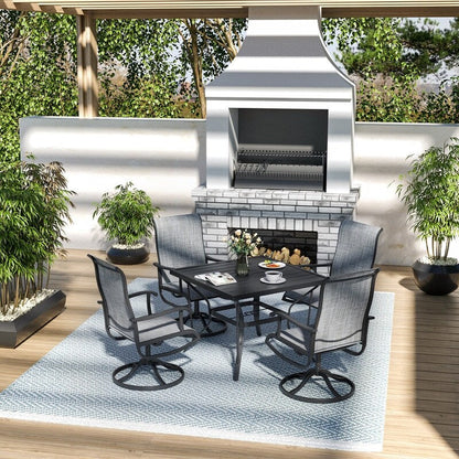 Ensemble de repas de jardin en métal 5 pièces avec table carrée et chaises pivotantes en Textilene