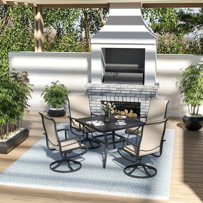 Ensemble de repas de jardin en métal 5 pièces avec table carrée et chaises pivotantes en Textilene