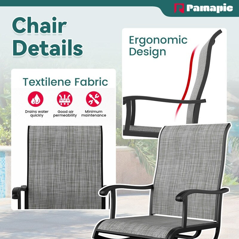 Ensemble de repas de jardin en métal 5 pièces avec table carrée et chaises pivotantes en Textilene