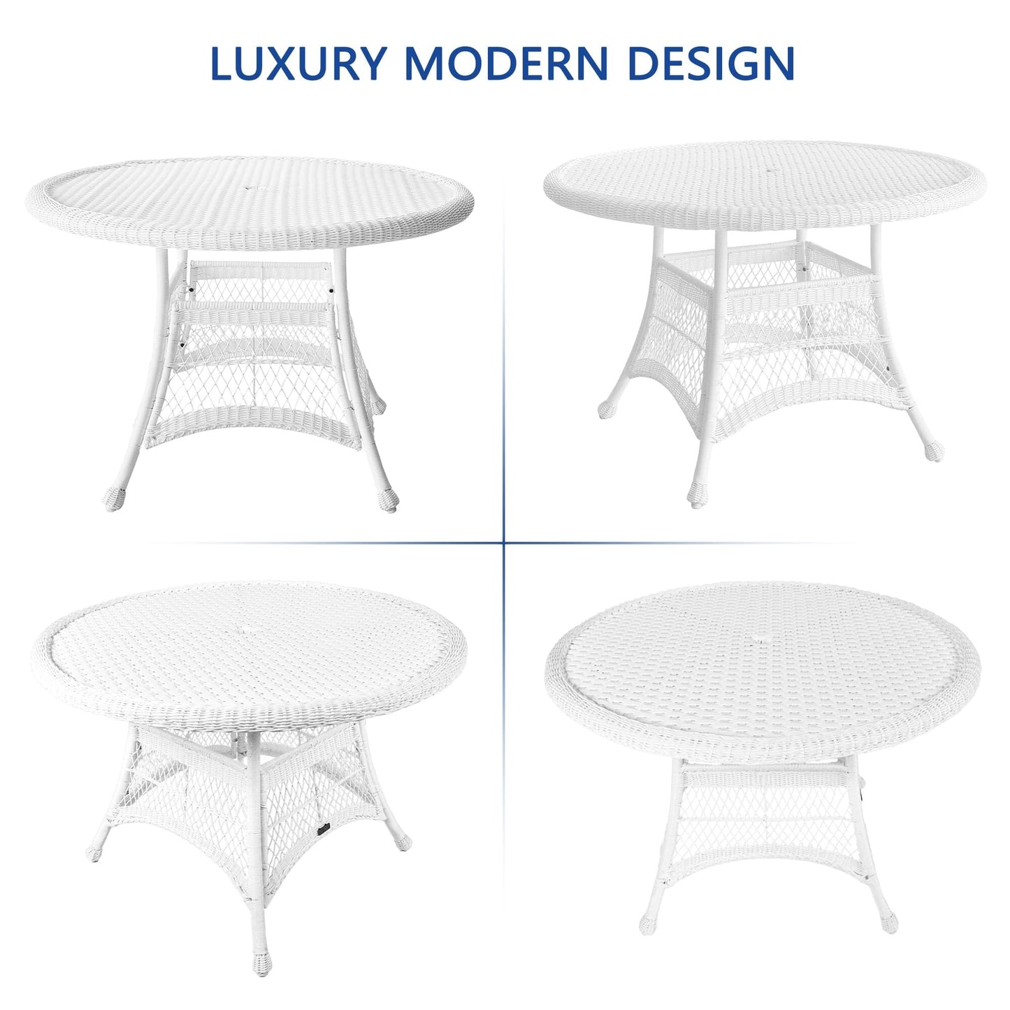 Ensemble de salle à manger en osier synthétique blanc, 5 pièces