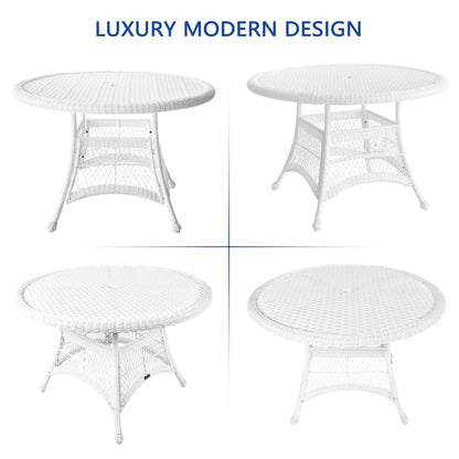 Ensemble de salle à manger en osier synthétique blanc, 5 pièces