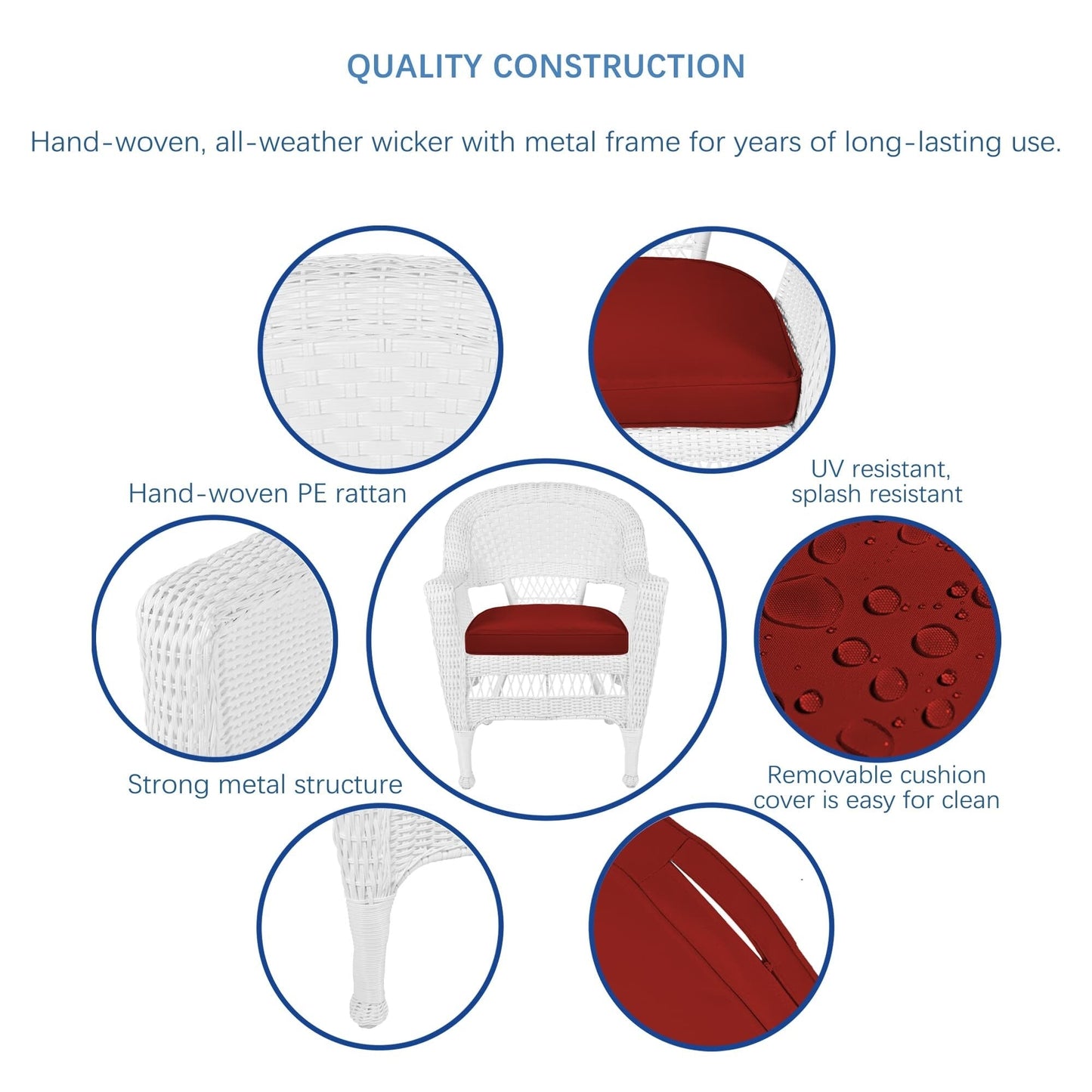 Ensemble de salle à manger en osier synthétique blanc, 5 pièces