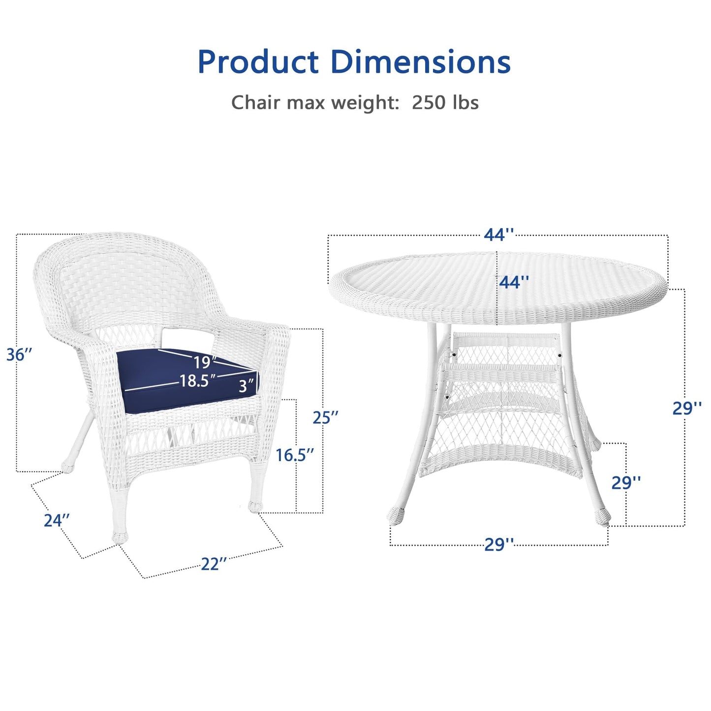 Ensemble de salle à manger en osier synthétique blanc, 5 pièces