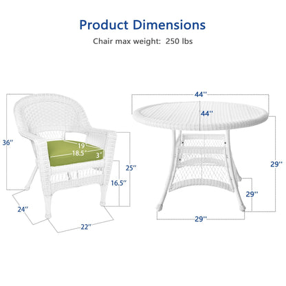 Ensemble de salle à manger en osier synthétique blanc, 5 pièces