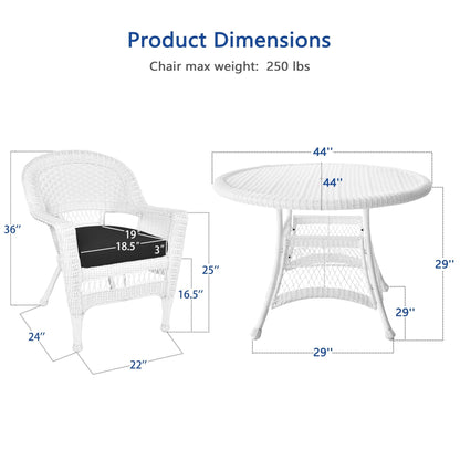 Ensemble de salle à manger en osier synthétique blanc, 5 pièces