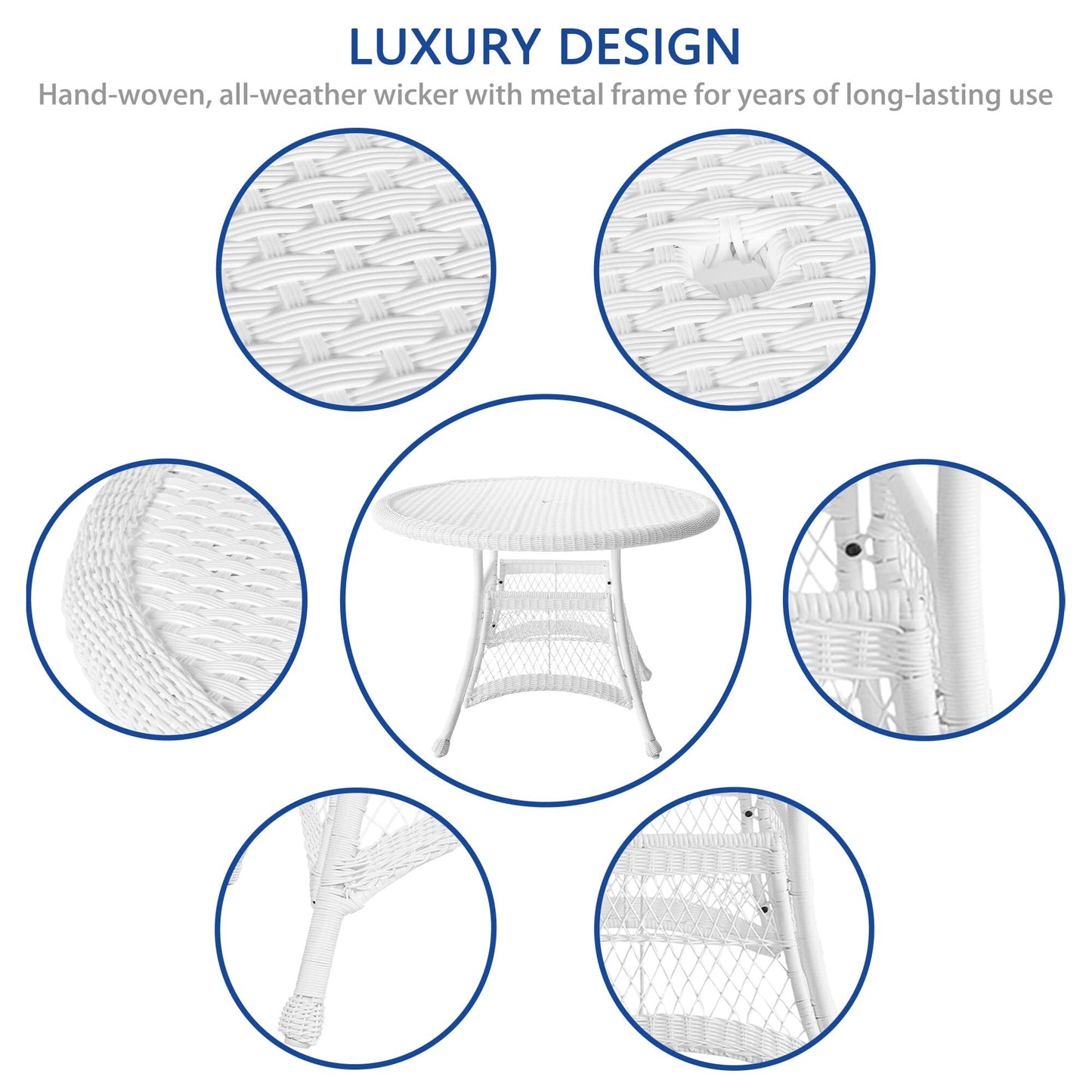 Ensemble de salle à manger en osier synthétique blanc, 5 pièces
