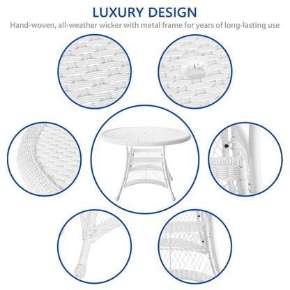 Ensemble de salle à manger en osier synthétique blanc, 5 pièces