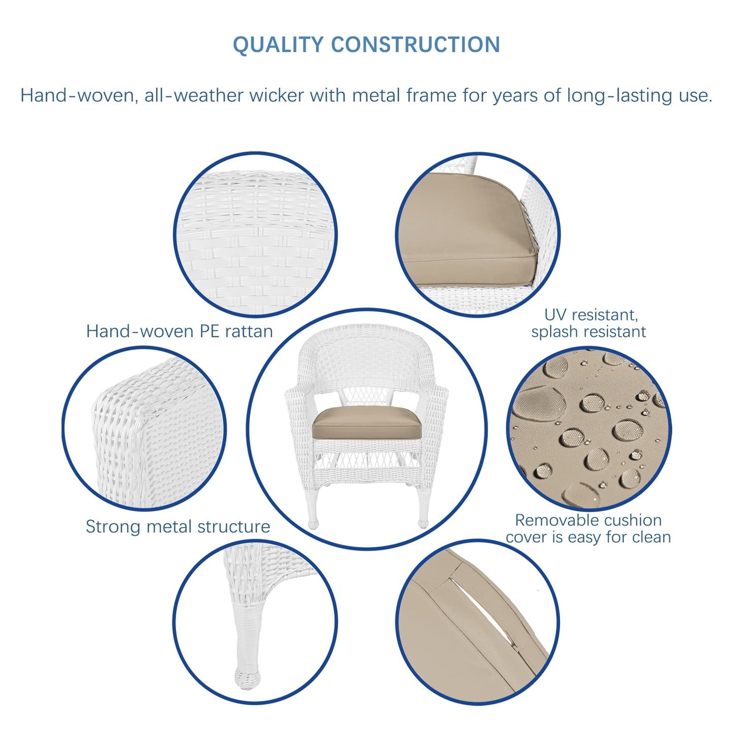 Ensemble de salle à manger en osier synthétique blanc, 5 pièces