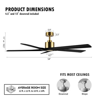 WINGBO Ventilateur de plafond intérieur à 54 pouces avec moteur DC, sans éclairage - N/A