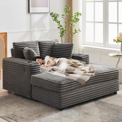 Canapé-lit rembourré de 137 cm avec coussins et accoudoirs, fauteuil de salon surdimensionné confortable en velours côtelé pour intérieur.