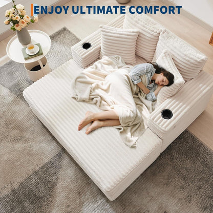 Canapé-lit rembourré de 137 cm avec coussins et accoudoirs, fauteuil de salon surdimensionné confortable en velours côtelé pour intérieur.