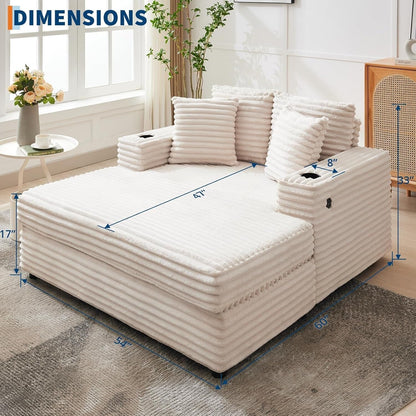 Canapé-lit rembourré de 137 cm avec coussins et accoudoirs, fauteuil de salon surdimensionné confortable en velours côtelé pour intérieur.