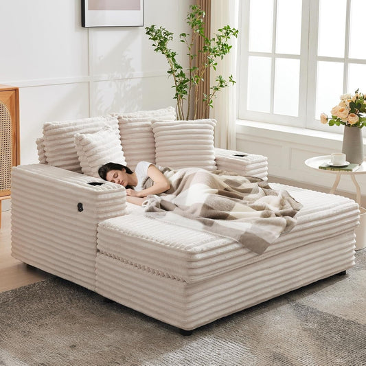 Canapé-lit rembourré de 137 cm avec coussins et accoudoirs, fauteuil de salon surdimensionné confortable en velours côtelé pour intérieur.