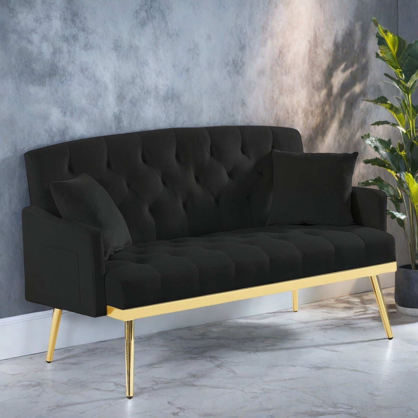 Canapé 2 places en velours 55.5 avec 2 coussins, design contemporain et assemblage facile.