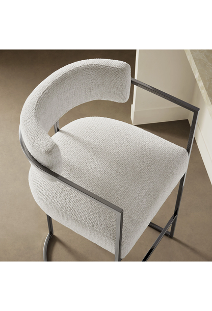 Tabouret de bar Ardenza en tissu et métal à dossier incurvé, couleur crème argentée