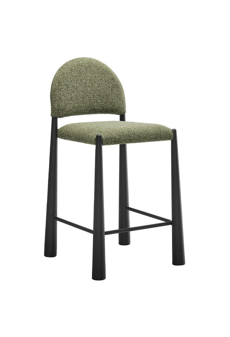 Tabouret de bar en tissu Alura, feuille noire