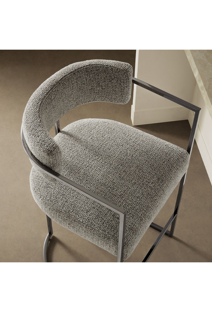 Tabouret de bar Ardenza à dossier incurvé en tissu et métal, blé argenté